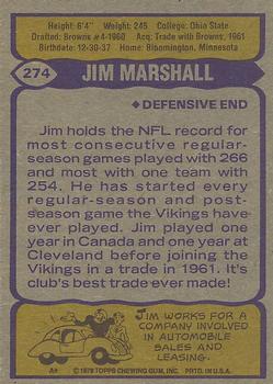 1979 Topps #274 Jim Marshall Back