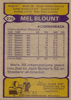 1979 Topps #275 Mel Blount Back