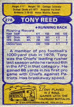 1979 Topps #278 Tony Reed Back