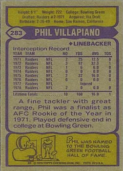 1979 Topps #283 Phil Villapiano Back