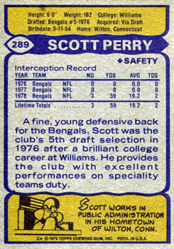 1979 Topps #289 Scott Perry Back