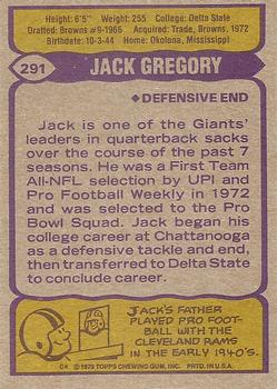 1979 Topps #291 Jack Gregory Back