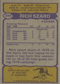 1979 Topps #293 Rich Szaro Back