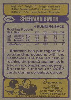 1979 Topps #294 Sherman Smith Back