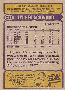 1979 Topps #299 Lyle Blackwood Back
