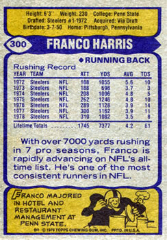 1979 Topps #300 Franco Harris Back