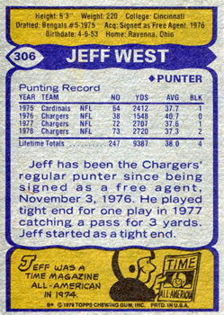 1979 Topps #306 Jeff West Back