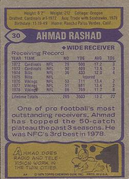 1979 Topps #30 Ahmad Rashad Back