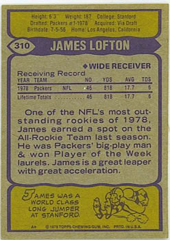 1979 Topps #310 James Lofton Back