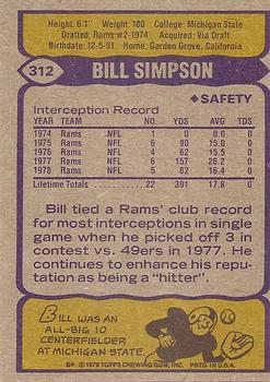 1979 Topps #312 Bill Simpson Back