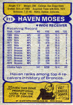 1979 Topps #313 Haven Moses Back