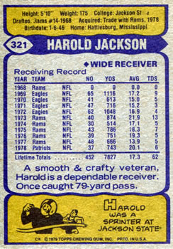 1979 Topps #321 Harold Jackson Back