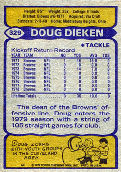 1979 Topps #329 Doug Dieken Back