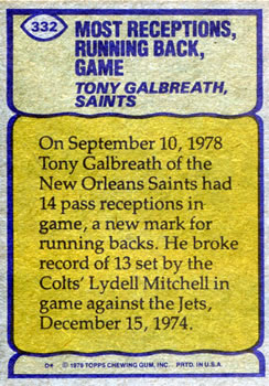 1979 Topps #332 Tony Galbreath Back