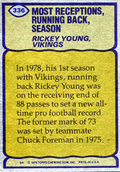 1979 Topps #336 Rickey Young Back