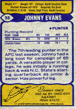 1979 Topps #33 Johnny Evans Back