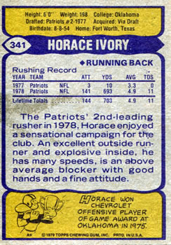1979 Topps #341 Horace Ivory Back