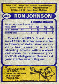 1979 Topps #351 Ron Johnson Back