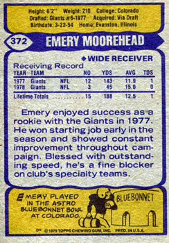 1979 Topps #372 Emery Moorehead Back