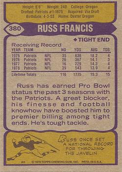 1979 Topps #380 Russ Francis Back