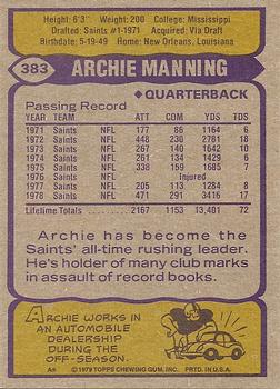 1979 Topps #383 Archie Manning Back