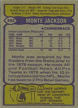 1979 Topps #392 Monte Jackson Back