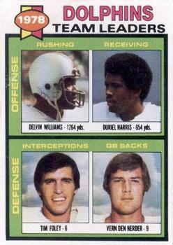 1979 Topps #394 Dolphins Team Leaders / Checklist (Delvin Williams / Duriel Harris / Tim Foley / Vern Den Herder) Front