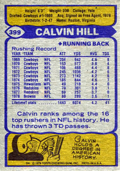 1979 Topps #399 Calvin Hill Back