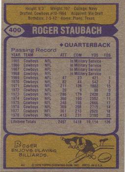 1979 Topps #400 Roger Staubach Back