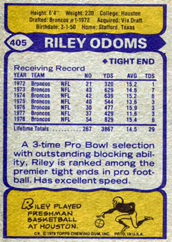 1979 Topps #405 Riley Odoms Back