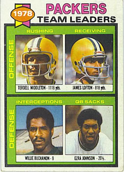 1979 Topps #407 Packers Team Leaders / Checklist (Terdell Middleton / James Lofton / Willie Buchanon / Ezra Johnson) Front