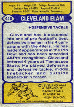 1979 Topps #410 Cleveland Elam Back