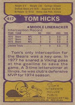 1979 Topps #417 Tom Hicks Back