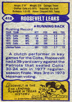 1979 Topps #418 Roosevelt Leaks Back