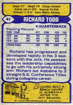 1979 Topps #41 Richard Todd Back