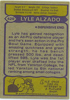 1979 Topps #420 Lyle Alzado Back