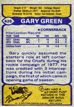 1979 Topps #426 Gary Green Back