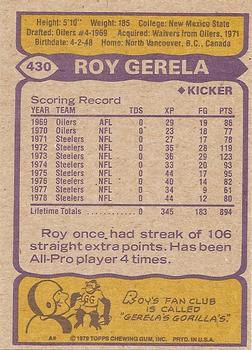 1979 Topps #430 Roy Gerela Back