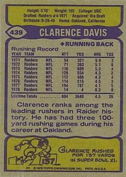 1979 Topps #439 Clarence Davis Back