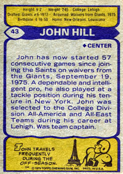 1979 Topps #43 John Hill Back