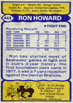 1979 Topps #443 Ron Howard Back