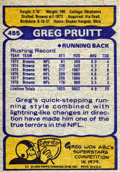 1979 Topps #455 Greg Pruitt Back