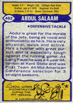 1979 Topps #462 Abdul Salaam Back