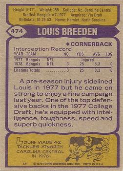 1979 Topps #474 Louis Breeden Back