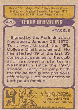1979 Topps #476 Terry Hermeling Back