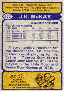 1979 Topps #477 J.K. McKay Back