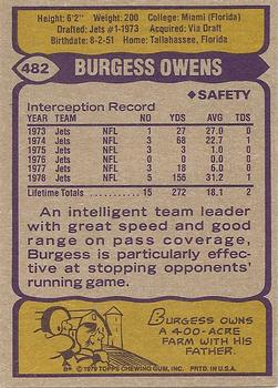 1979 Topps #482 Burgess Owens Back