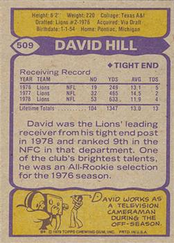 1979 Topps #509 David Hill Back