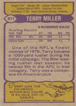 1979 Topps #511 Terry Miller Back