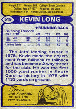 1979 Topps #519 Kevin Long Back